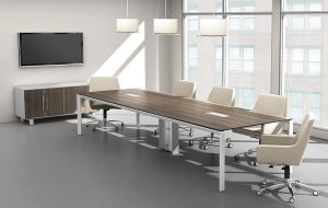 Không gian phòng họp hiện đại với bàn họp chân sắt mặt gỗ sang trọng