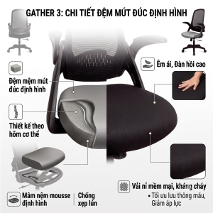 Đệm mút đúc êm ái trên chiếc ghế ngồi xoay Gather 3