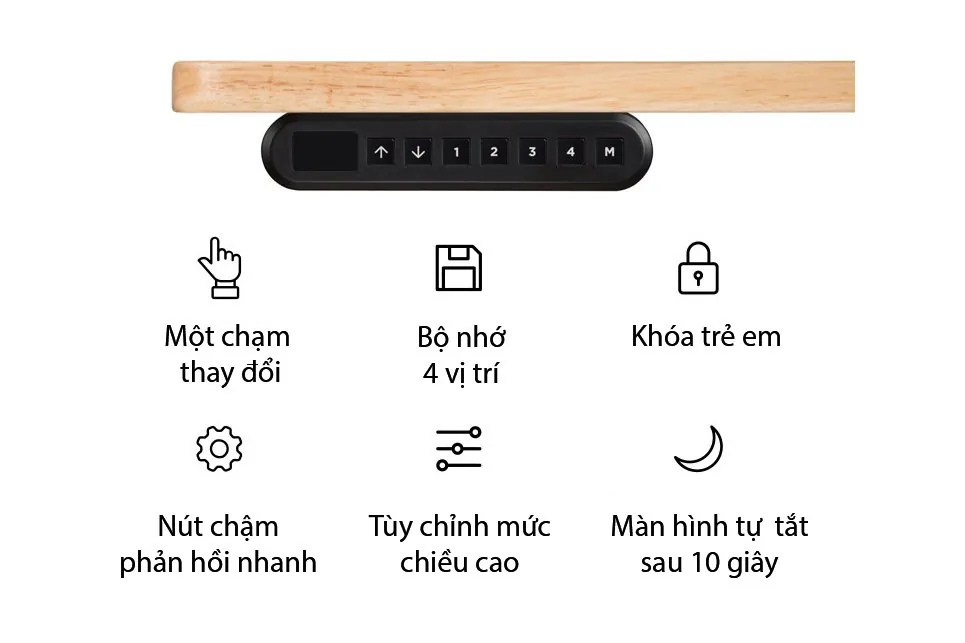 Bảng điều khiển cảm ứng của bàn thông minh nâng hạ chiều cao hiển thị các phím số nhớ vị trí